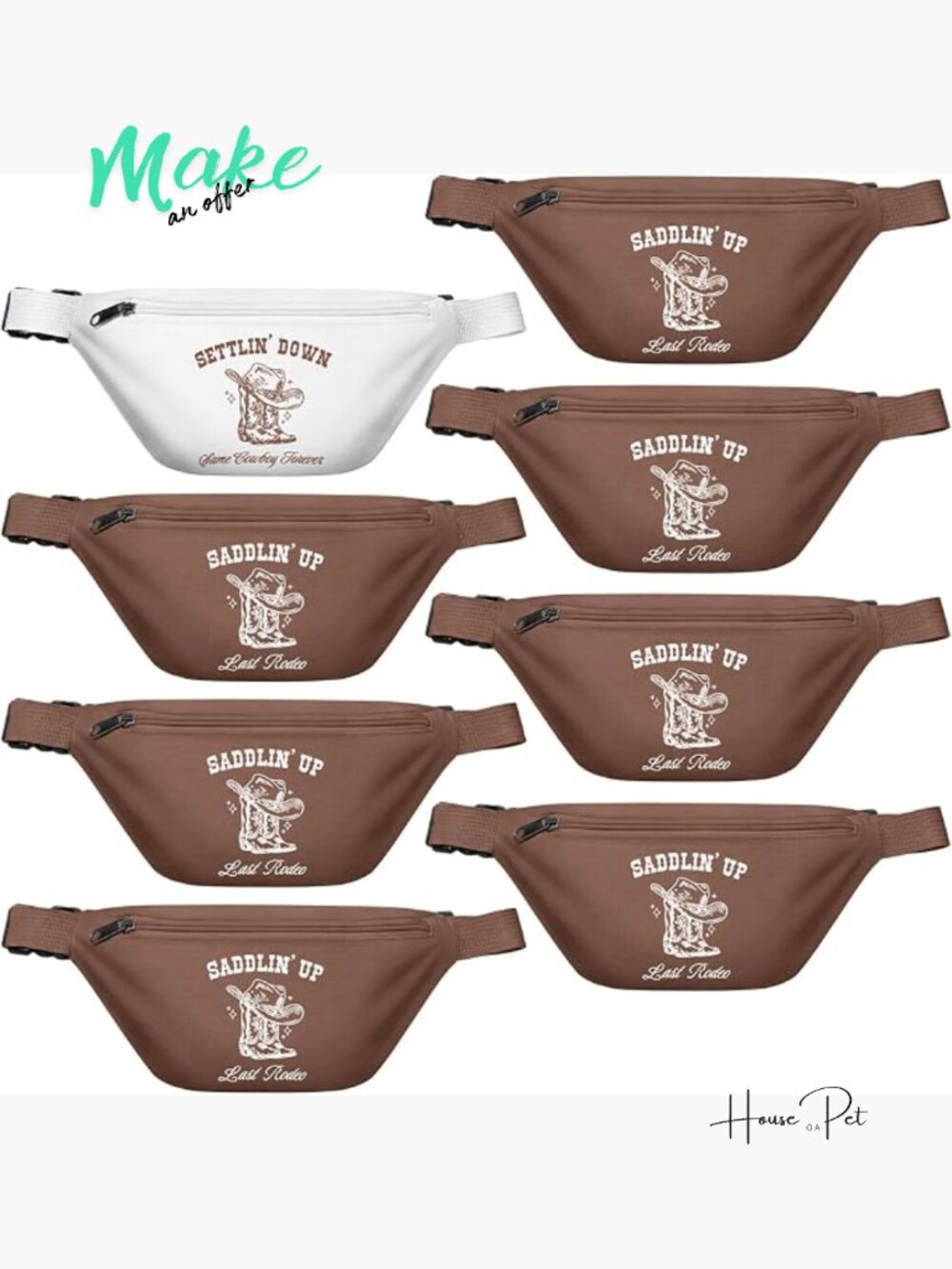 Bachelorette Party Fanny Pack Set - 8 Pack Western Cowgirl Adjustable Waist Bag